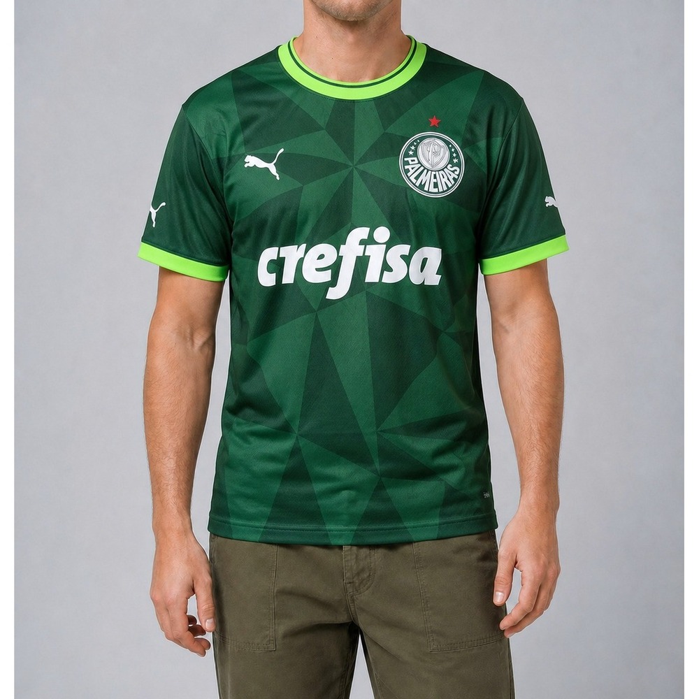 Palmeiras Home Jersey Green Geometric Soccer Shirt Men Small Crefisa 7